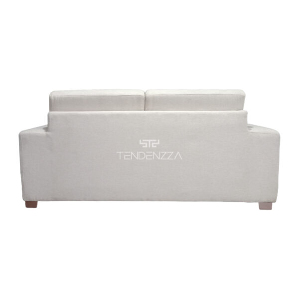 Sofá Lineal de 3 puestos para la sala, con dos asientos para que se vea más amplio, tapizado en tela tipo lino color arena. Sofás modernos en Bucaramanga