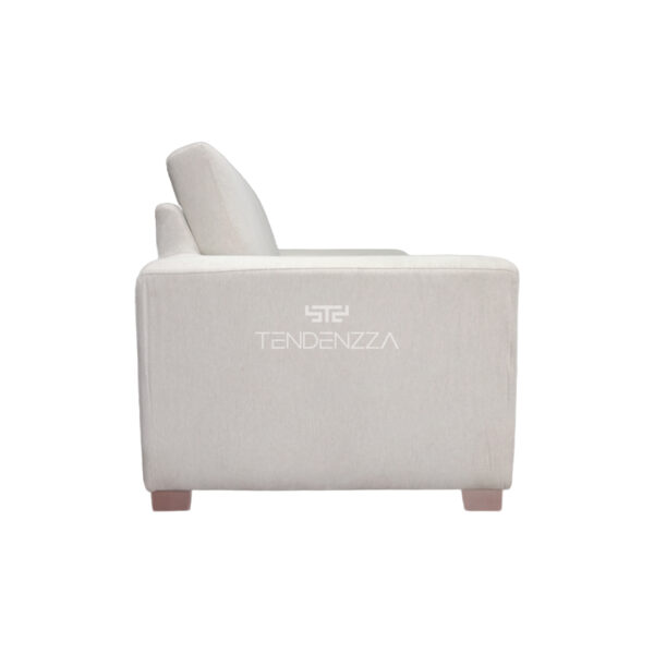 Sofá Lineal de 3 puestos para la sala, con dos asientos para que se vea más amplio, tapizado en tela tipo lino color arena. Sofás modernos en Bucaramanga