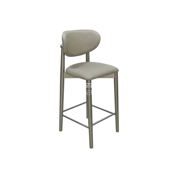 Lado derecho de la Silla de Barra Alice, silla de barra de cocina, fabricada en madera Cedro con pintura en Poliuretano color champagne, asiento y espaldar tapizado en sintético de alto tráfico. Silla de barra en Bucaramanga, Sillas de barra modernas, silla de barra en madera