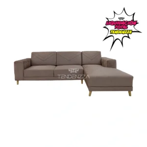Sofá Vittoria con chaise longue, Sofá en forma de L para la sala principal, en tela microfibra color salmón. Con tres asientos amplios y chaise longue para estirar los pies.