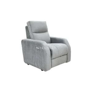 Silla Reclinable Delfos color gris, con sistema eléctrico para levantar los pies. Tapizado en tela repelente al agua y de fácil limpieza. Silla reclinable eléctrica. Reclinables en Bucaramanga.