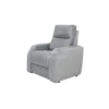 Costado izquierdo de la Silla Reclinable Delfos color gris, con sistema eléctrico para levantar los pies. Tapizado en tela repelente al agua y de fácil limpieza. Silla reclinable eléctrica. Reclinables en Bucaramanga.