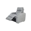 Primera posición de la Silla Reclinable Delfos color gris, con sistema eléctrico para levantar los pies. Tapizado en tela repelente al agua y de fácil limpieza. Silla reclinable eléctrica. Reclinables en Bucaramanga.