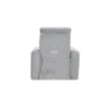 Vista posterior de la Silla Reclinable Delfos color gris, con sistema eléctrico para levantar los pies. Tapizado en tela repelente al agua y de fácil limpieza. Silla reclinable eléctrica. Reclinables en Bucaramanga.
