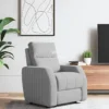 Silla Reclinable Delfos color gris, Silla para sala de TV con sistema eléctrico para levantar los pies. Tapizado en tela repelente al agua y de fácil limpieza. Silla reclinable eléctrica. Reclinables en Bucaramanga.