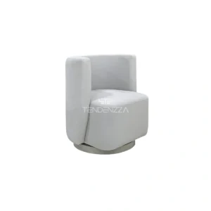 Costado derecho de la Silla Auxiliar Cassini, silla auxiliar para sala con base giratoria, fabricada en madera cedro 100% natural y tapizada en tela repelente a líquidos color crema. Silla Auxiliar gris, Sillas auxiliares en Bucaramanga, Sillas auxiliares modernas. Muebles en oferta en Bucaramanga