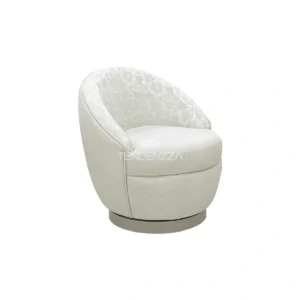 Costado derecho de la Silla auxiliar Manhattan, Silla auxiliar redonda para la sala con base giratoria y tapizada en tela tejida look especial y estampado de flores, Silla Auxiliar beige, Silla auxiliar en Bucaramanga, Sillas auxiliares modernas. Muebles en oferta en Bucaramanga