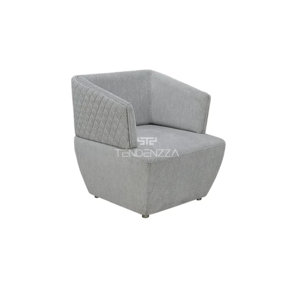 Costado derecho de la Silla Auxiliar Cúbica, Silla auxiliar pequeña para la sala, con un diseño cúbico y tapizada en tela color gris. Silla Auxiliar gris, Silla auxiliar en Bucaramanga, Sillas auxiliares modernas. Muebles en oferta en Bucaramanga