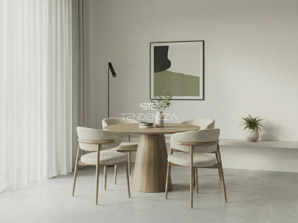 Comedor de 4 puestos en madera flormorado color natural con sillas tapizadas en tela beige. Comedor Cristina de 4 puestos. Comedores pequeños en Bucaramanga