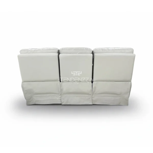 Vista posterior del Sofá Reclinable 3 puestos en Cuero natural color gris, con sistema Zero Gravity. Sofá Reclinable eléctrico, Reclinables en Cuero, Muebles Reclinables en Bucaramanga. Sofá para ver TV. Sofá Reclinable TENDENZZA de 3 puestos