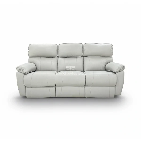 Sofá Reclinable 3 puestos en Cuero natural color gris, con sistema Zero Gravity. Sofá Reclinable eléctrico, Reclinables en Cuero, Muebles Reclinables en Bucaramanga. Sofá para ver TV. Sofá Reclinable TENDENZZA de 3 puestos