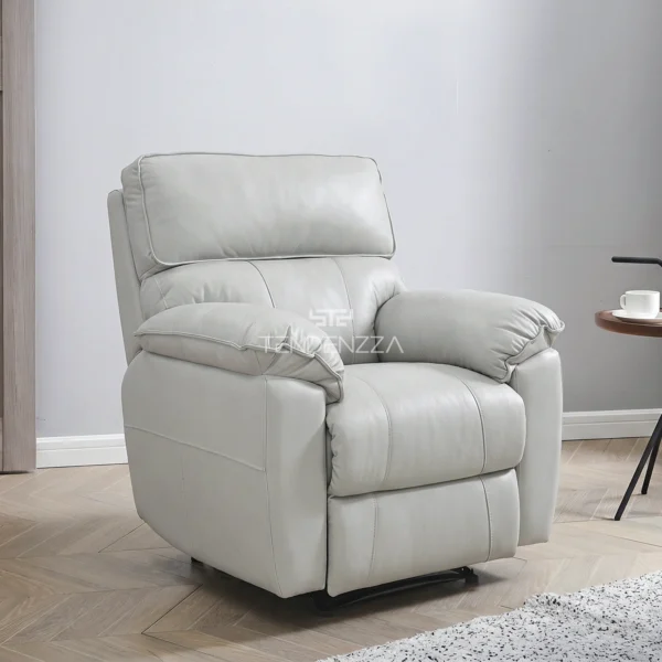 Silla Reclinable Tendenzza eléctrica en Cuero natural color gris, con herraje Zero Gravity. Sillón Reclinable eléctrico, Reclinables en Cuero, Silla Reclinable en Bucaramanga. Silla Reclinable 1 puesto