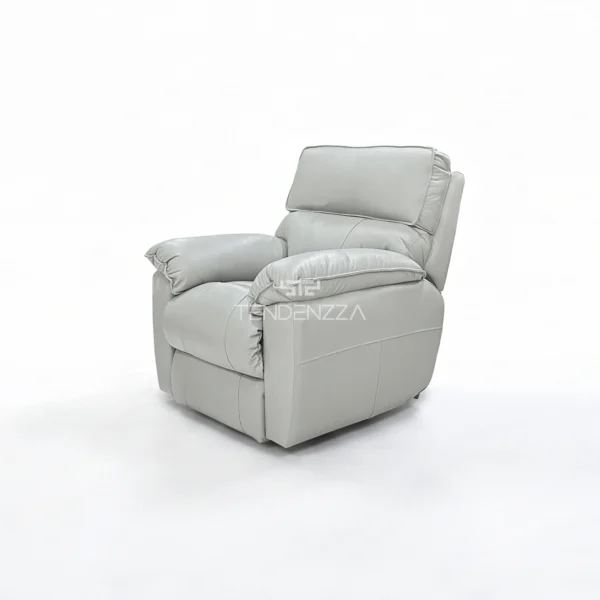 Costado izquierdo de la Silla Reclinable Tendenzza eléctrica en Cuero natural color gris, con sistema Zero Gravity. Sillón Reclinable eléctrico, Silla Reclinable en Cuero, Silla Reclinable en Bucaramanga, Silla Reclinable 1 puesto