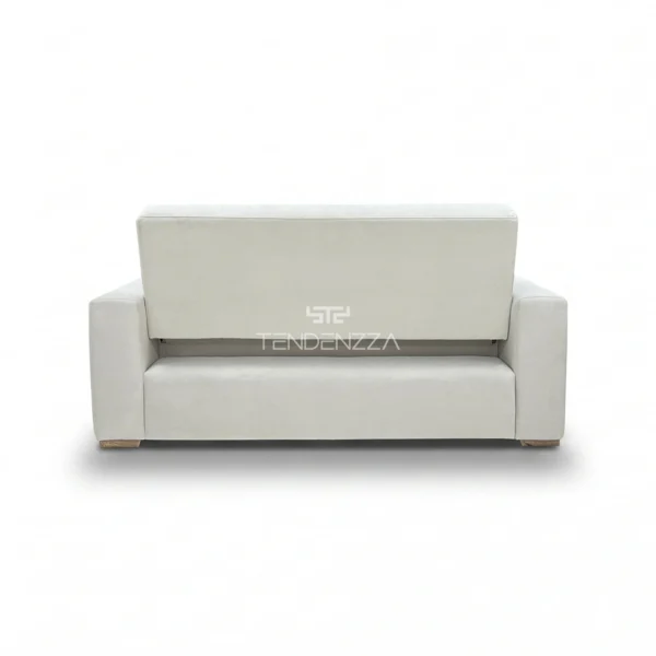 Vista posterior del Sofá Cama Click Alpha, Un Sofá cama doble, práctico para convertirlo en cama y dormir hasta dos personas Sofá cama en Tela color taupé. Sofá cama de 2 puestos. Sofás cama modernos. Sofá cama en Bucaramanga