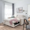 Sofá Cama Click Alpha, muebles para apartamentos pequeños. Sofá cama doble, práctico para convertirlo en cama y dormir hasta dos personas Sofá cama en Tela color taupé. Sofá cama de 2 puestos. Sofás cama modernos. Sofá cama en Bucaramanga