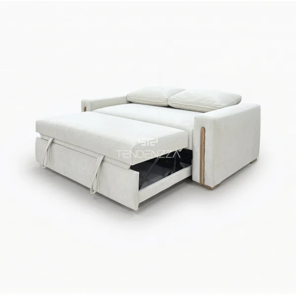 Tercera posición del Sofá Cama Click Alpha, Un Sofá cama doble, práctico para convertirlo en cama y dormir hasta dos personas Sofá cama en Tela color taupé. Sofá cama de 2 puestos. Sofás cama modernos. Sofá cama en Bucaramanga